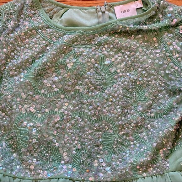 ASOS green sequin knee length a-line short sleeve maternity dress size 6
 b30 - Picture 4 of 5